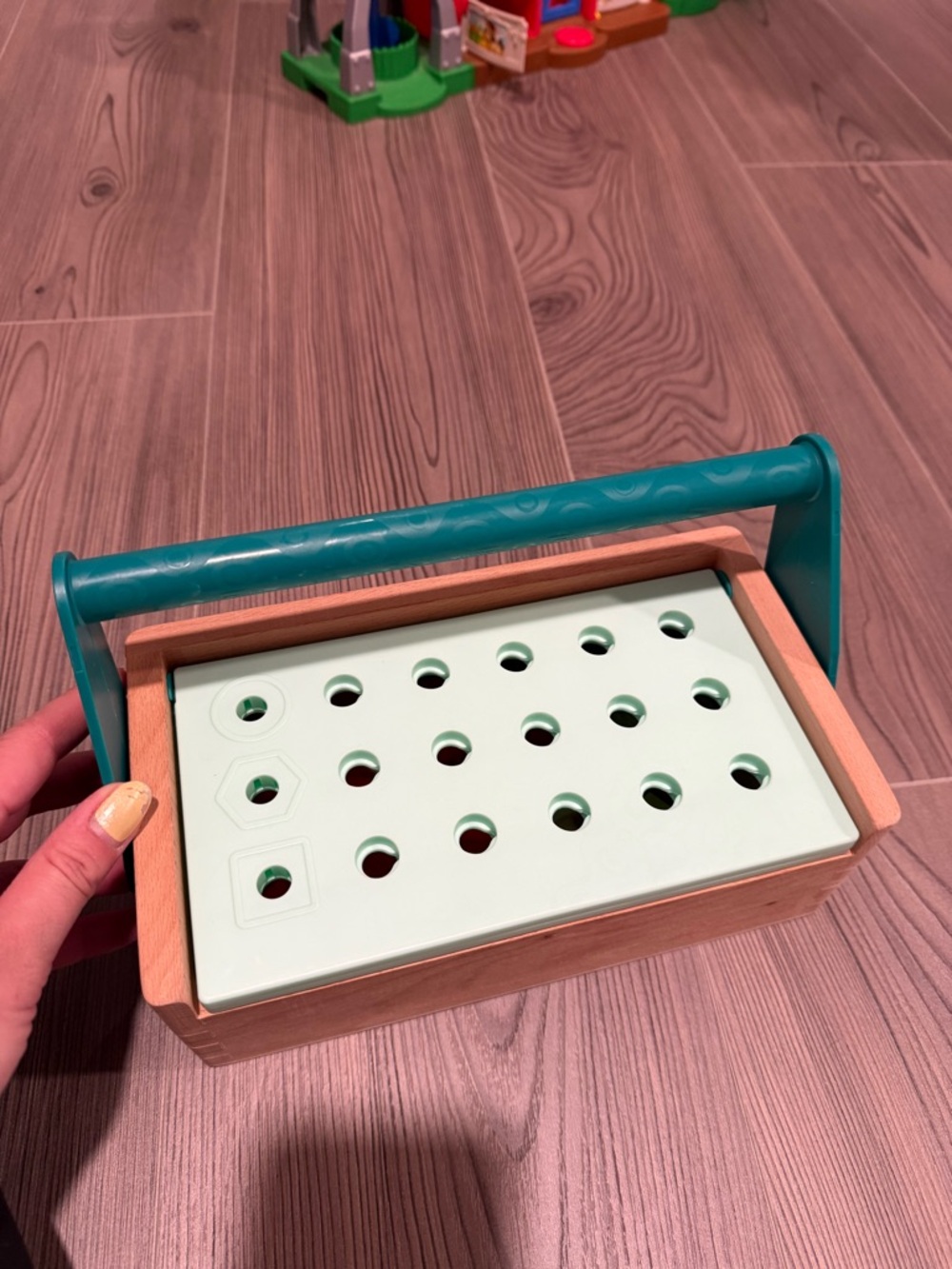 Wooden Pegboard Tool Box in Teal and Mint for Kids